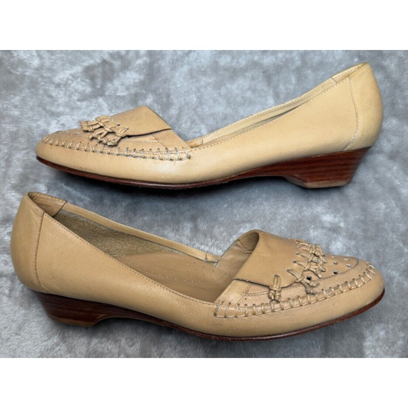 9West Vintage Maureen Tan Leather Tassel Detail Wedge Pumps Womens 10 Brazil - Picture 3 of 7